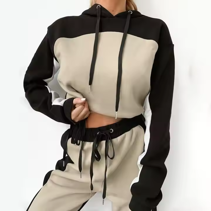 New Design Women Jogging Suits Patchwork Hoodie 2 Pcs Running Set Workout Sportswear Casual Loose Sports Suits