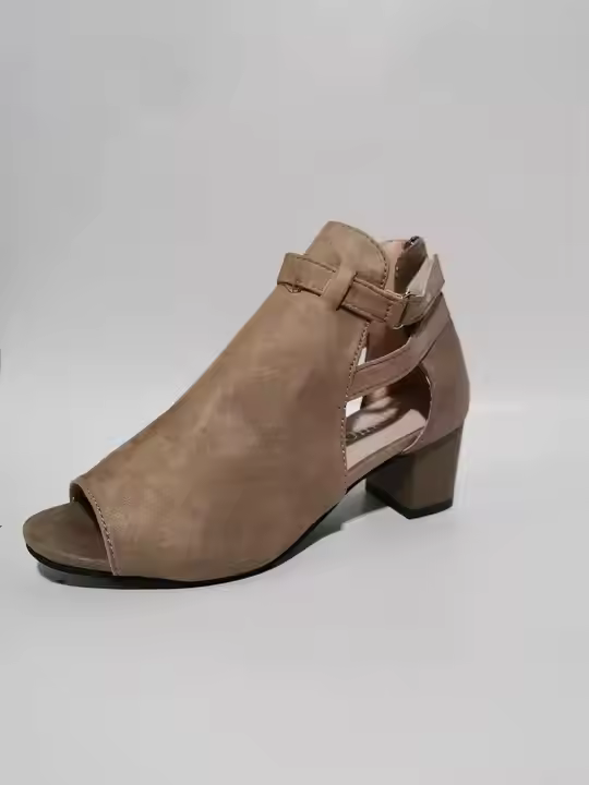 2023 Ashionably Elegant Fish Mouth Buckle Strap Thick Large Size Peep-Toe Blocked Heels Ladies Dress Cheap Shoes For Women