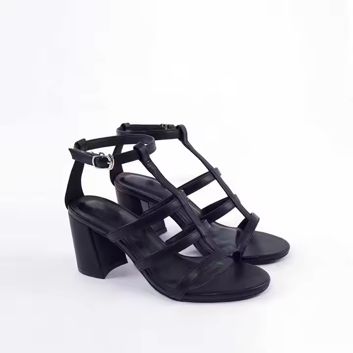 Fancy Women Premium Leather 7cm Heeled Sandal, OEM Available