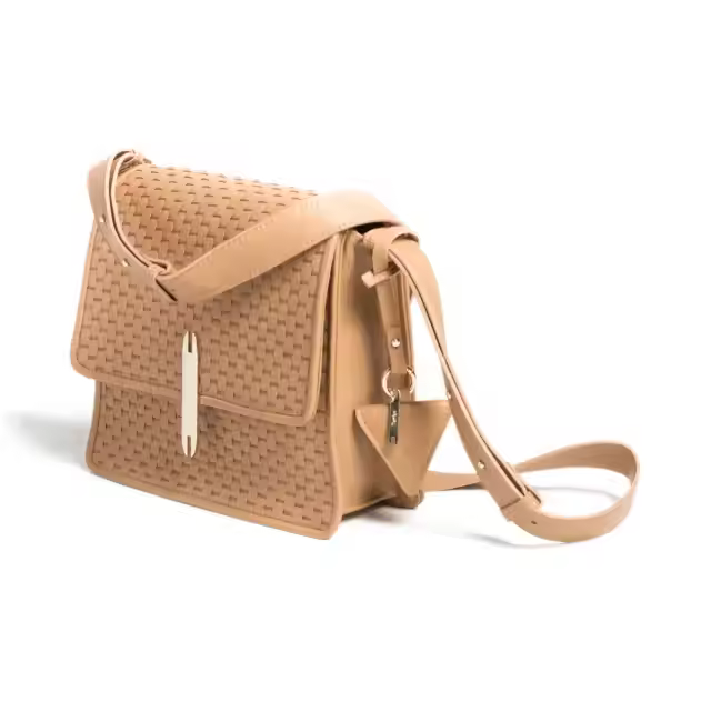 Made in Italy Woven with 18th Century Treadle Looms Leather Medium Messanger Bag Camel for Everyday use