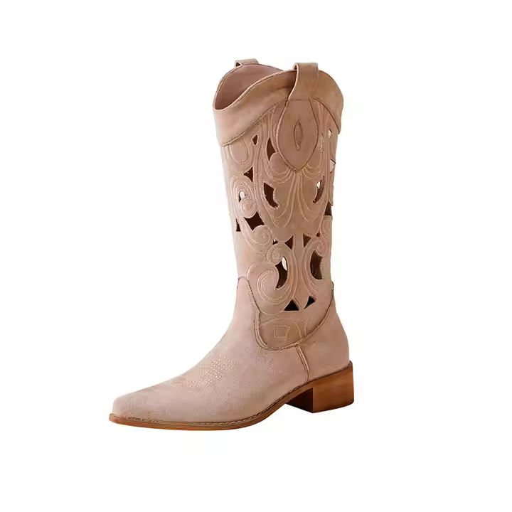 Custom Pattern Western Cowboy Retro Ethnic Style Breathable V-Neck Ankle Sock New Trendy Winter Hollow Bootie