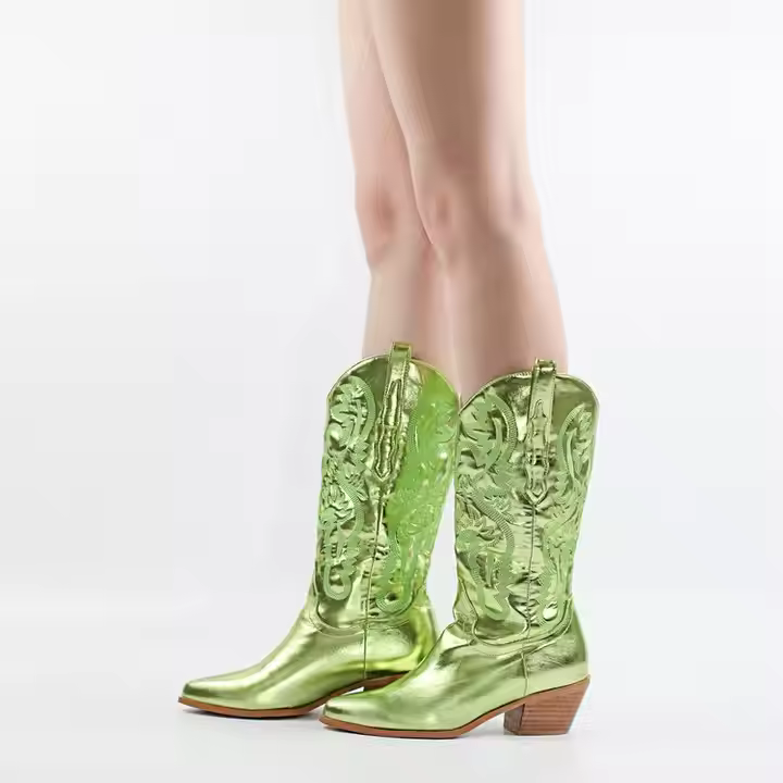 Custom Women's Vintage Western Cowboy Boots with Pointed & round Toe Chunky Heel